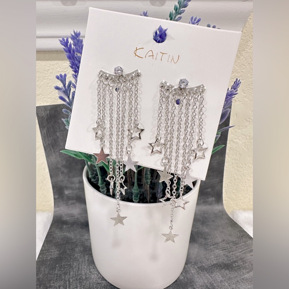Kaitin Silver Star Chain Earrings